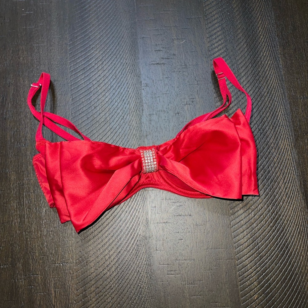 Elegant Red Satin Bow Bra